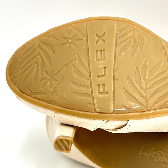 Lifestride Size 11 Mega Almond Cream Faux Vegan Leather Open Toe Heels Shoes - Picture 12 of 15